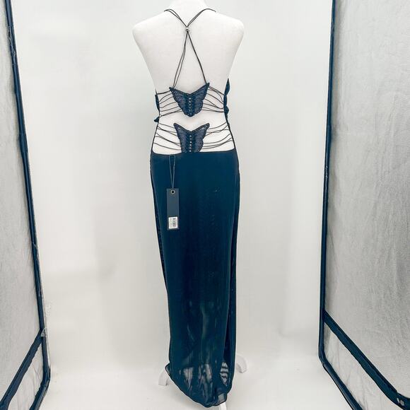 I.AM.GIA Ellery Dress Black Butterfly Long M New with Tags - Picture 5 of 13